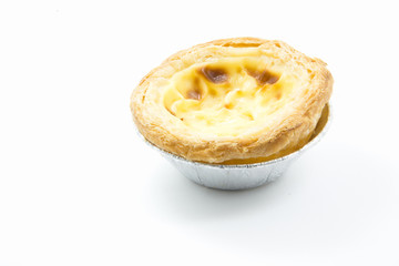 delicious portuguese egg tart on white background