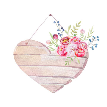 recommend clip art: Watercolor flowers wooden box. Hand-drawn chic vintage garden ru