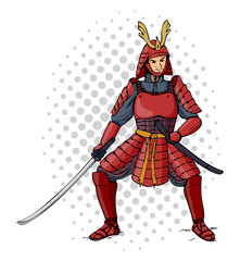 Cartoon illustration of an armored samurai