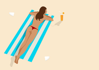 Graphic illustration of a woman sunbathing
