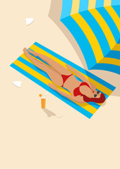 Graphic illustration of a woman sunbathing