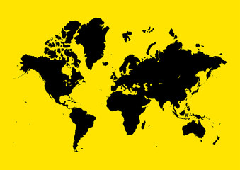 World Map On Yellow Background