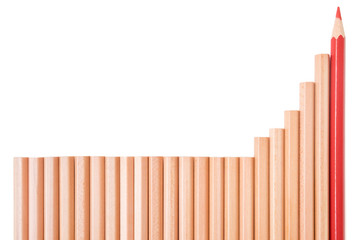 Isolated sharp red color pencil and brown pencils lay down in ba