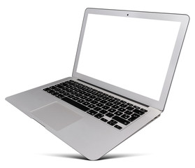 Flying thin aluminium laptop isolated on a white background. - 110598639