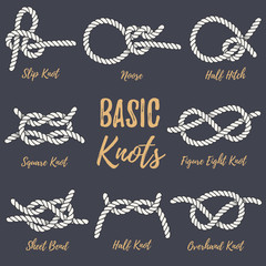 Set of nautical rope knots. - obrazy, fototapety, plakaty