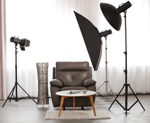 Photo studio with design interior of living room