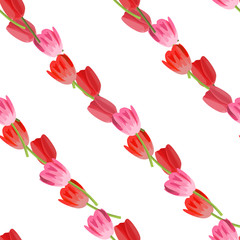Seamless colorful background with tulips placed diagonally