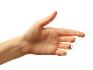 Female hand on white background