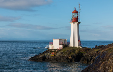 Fototapeta na wymiar Sheringham Lighthouse on Vancouver Island British Columbia Canada on a beautiful spring morning.