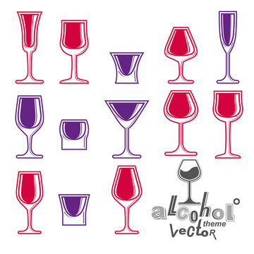 Vector glasses collection, martini, wineglass, cognac, whiskey