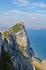 Fototapeta na wymiar View of rock in Gibraltar with copy space on sea surface