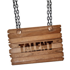 talent, 3D rendering, wooden board on a grunge chain