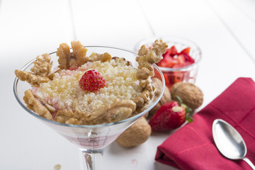 Quinoa, nuts, strawberry and yougurt, healthyfood.