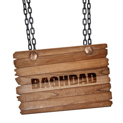 baghdad, 3D rendering, wooden board on a grunge chain