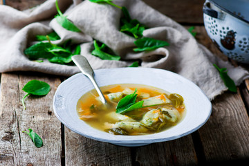 Soup with a sorrel. Selective focus.