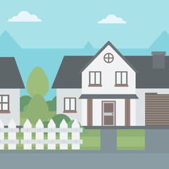 Background of suburban house with fence.