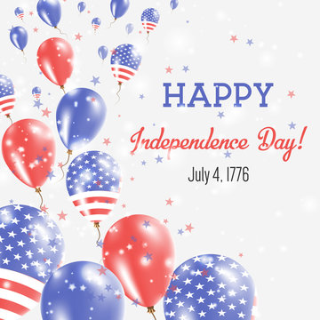 United States Independence Day Greeting Card. Flying Balloons in United States National Colors. Happy Independence Day United States Vector Illustration.