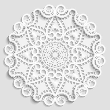  3D  mandala, lacy paper doily, decorative flower, decorative snowflake,  lace pattern, arabic ornament, indian ornament, vector