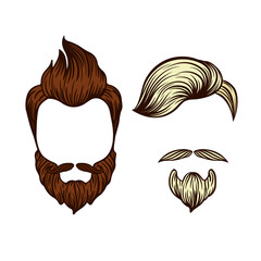 Vector illustration of men's haircut. Men's styling. Men's hairstyle, beard hipster style