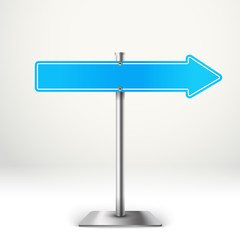 Blank metal arrow board. Template for a text. Direction to the r