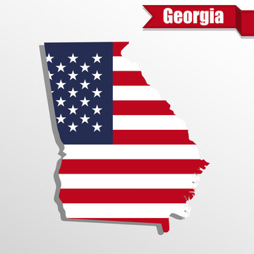 Georgia State map with US flag inside and ribbon