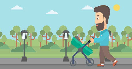 Father pushing pram.