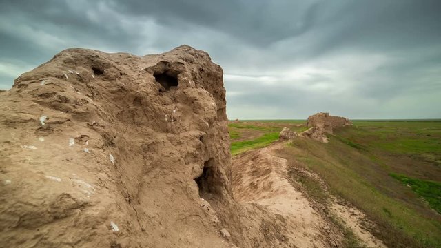 4K Timelapse Ruins of ancient city walls Sauran, Kazakhstan