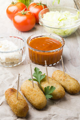 Ration of Croquettes. Typical Tapa of Spanish Cuisine with Rusti