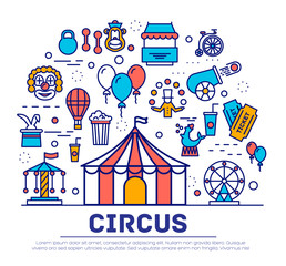 Premium quality circus outline icons collection set.  Festival linear symbol pack. Modern show template of thin line icons, logo, symbols, pictogram and flat 