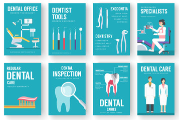 Dental office interior illustration background. Dentist icons concept 