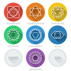 Set of round chakras icons with shadow 