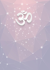 Pink polygonal background with light symbol OM