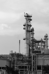 black and white photo of Oil Refinery factory