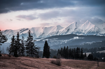 Obraz na płótnie Canvas Tatra mountains - morning landscape over Spisz highland