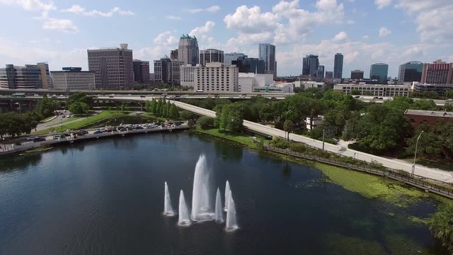 Aerial of downtown Orlando, Florida, as seen from Lake Lucerne