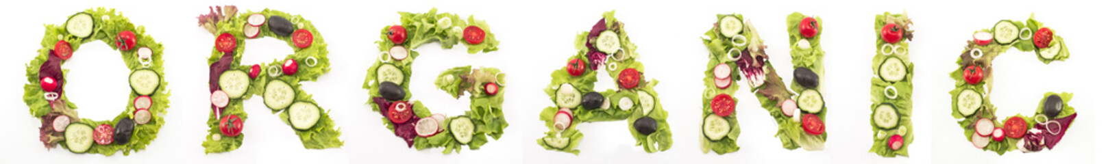 Word organic made of salad