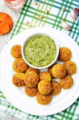 pesto sauce with chickpeas carrots cilantro bites