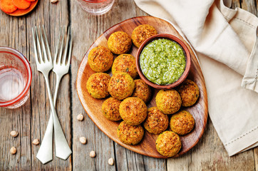 pesto sauce with chickpeas carrots cilantro bites