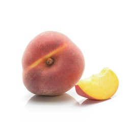 Ripe peach fruit isolated on white background