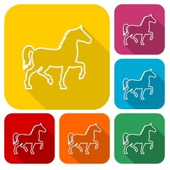 Horse silhouette line icons set with long shadow