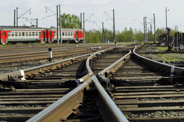 Naklejka premium Railroad tracks bright sunny day