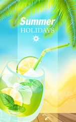 Summer holiday vacation travel background.Mojito cocktail.