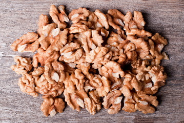 kernel of walnut on the table
