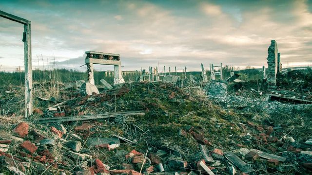 Apocalyptic landscape.Old ruins of a war-torn city