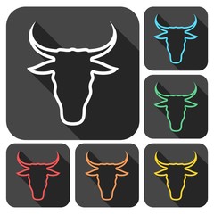 Bull line icons set with long shadow