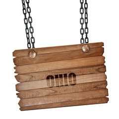  ohio, 3D rendering, wooden board on a grunge chain
