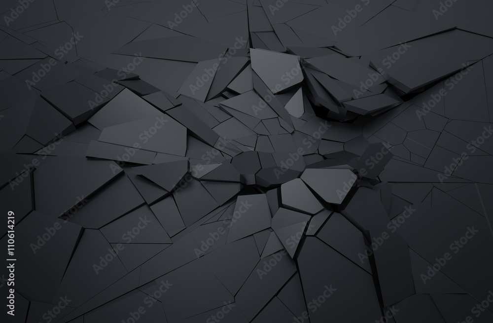 Poster abstract 3d rendering of cracked surface. background with broken shape. wall destruction. explosion 