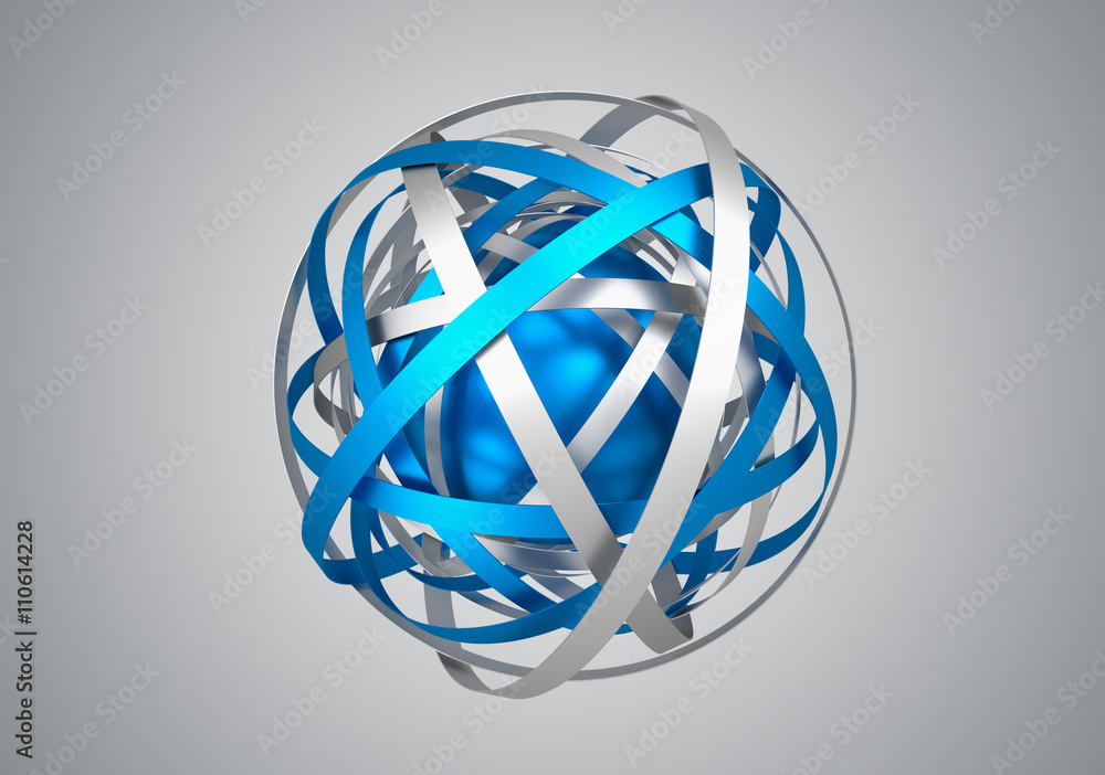 Poster abstract 3d rendering of sphere with rings in empty space. futuristic shape. surreal background.