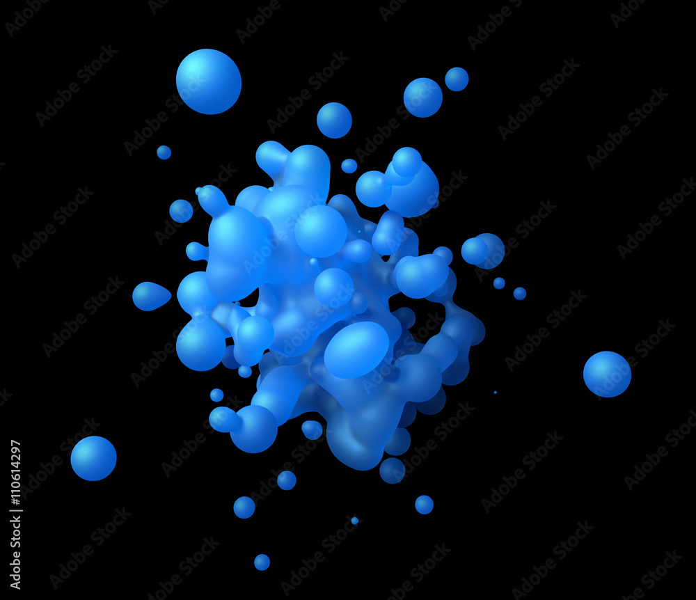 Poster abstract 3d rendering of chaotic liquid in empty space. background with dynamic fluid splash. design