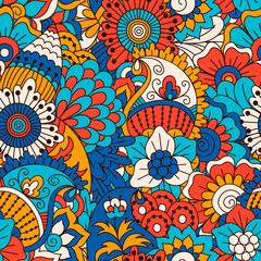Fototapeta premium Hand drawn seamless pattern with floral elements. 